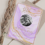 Convites SURPRISE Photo 50th Birthday Party Purple Marble<br><div class="desc">An elegant "50th Birthday" party invitation design with personalized photo,  modern typography and a faux sparkling Marble background.</div>