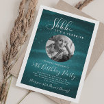 Convites SURPRISE Photo 50th Birthday Party Teal Glam<br><div class="desc">An elegant "50th Birthday" party invitation design with personalized photo,  modern typography and a sparkling fabric background.</div>