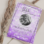 Convites SURPRISE Photo 50th Birthday Purple Bokeh<br><div class="desc">An elegant "50th Birthday" party invitation design with personalized photo,  modern typography and a bokeh lights background.</div>