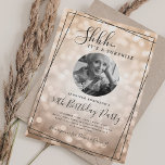 Convites SURPRISE Photo 50th Birthday Rose Gold Bokeh<br><div class="desc">An elegant "50th Birthday" party invitation design with personalized photo,  modern typography and a bokeh lights background.</div>