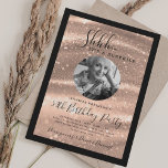 Convites SURPRISE Photo 50th Birthday Rose Gold Glam<br><div class="desc">An elegant "50th Birthday" party invitation design with personalized photo,  modern typography and a sparkling fabric background.</div>