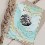 Convites SURPRISE Photo 50th Birthday Turquoise Marble<br><div class="desc">An elegant "50th Birthday" party invitation design with personalized photo,  modern typography and a faux sparkling Marble background.</div>