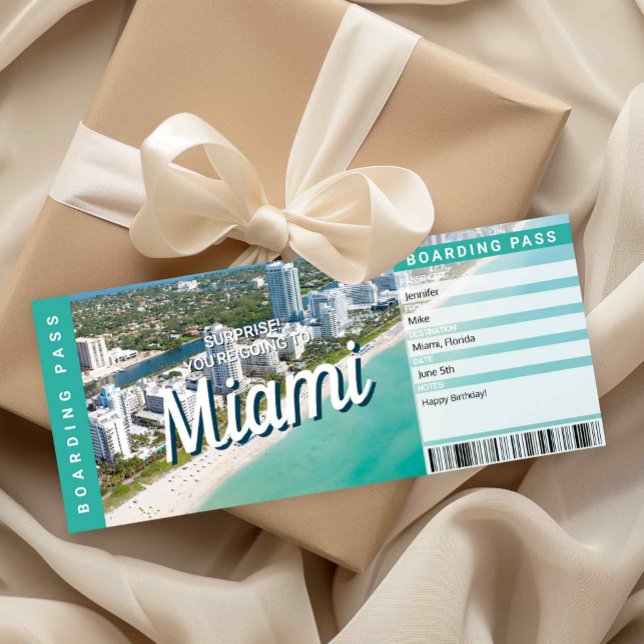 Convites Surprise Trip to Miami Gift Boarding Pass Card (Surprise Trip to Miami Ticket Printable)