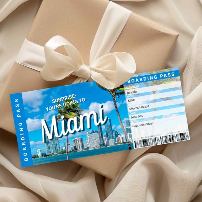 Convites Surprise Trip to Miami Gift Boarding Pass Card (Surprise Trip to Miami Ticket Printable )