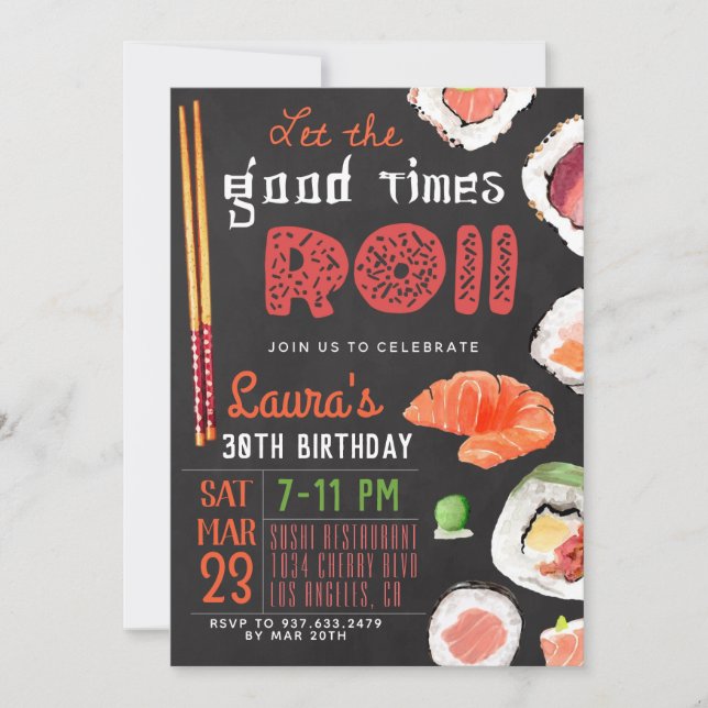 Convites Sushi Birthday (Frente)