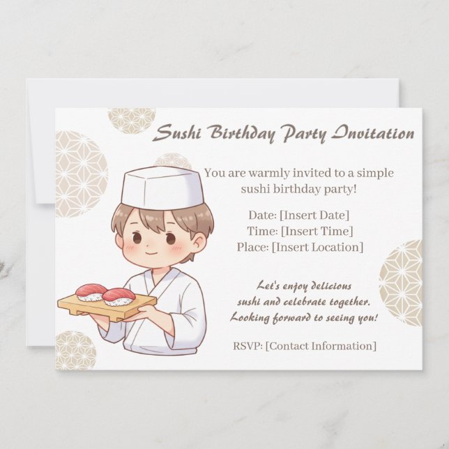 Convites Sushi Birthday Party Invitation with Cute Anime  (Frente)