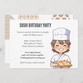 Convites Sushi Birthday Party Invitation with Cute Anime 