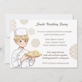 Convites Sushi Birthday Party Invitation with Cute Anime 