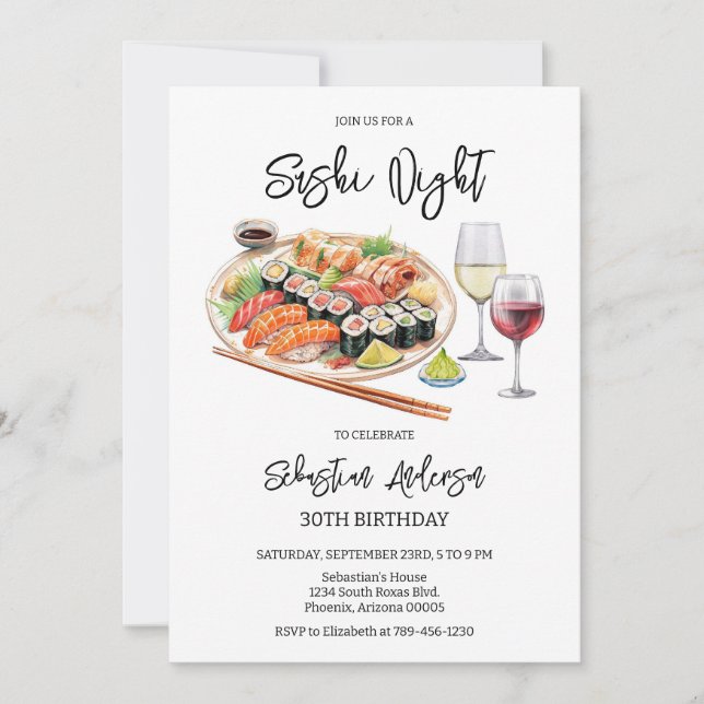 Convites Sushi Night Birthday Invitation (Frente)