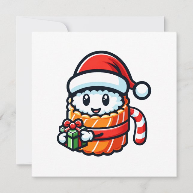Convites Sushi Papai Noel - Rolinho Festivo com Presente (Frente)