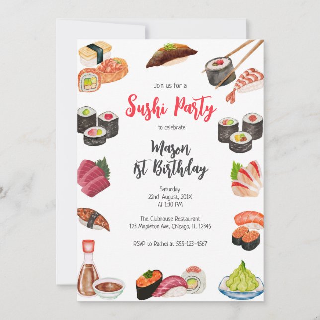 Convites Sushi Party Birthday Invitation (Frente)