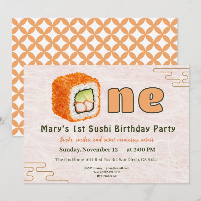 Convites Sushi-Themed 1st Birthday Invitation (Frente/Verso)