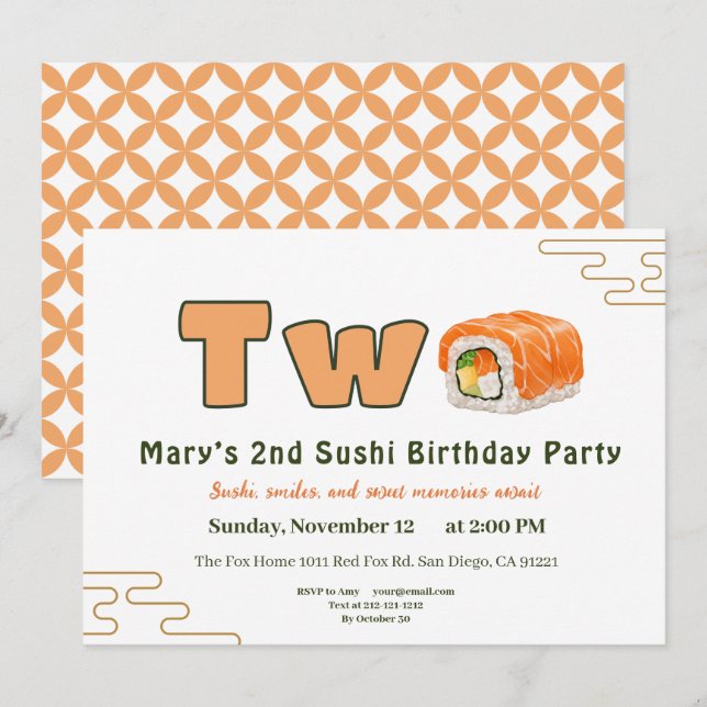 Convites  Sushi-Themed 2nd Birthday Invitation (Frente/Verso)