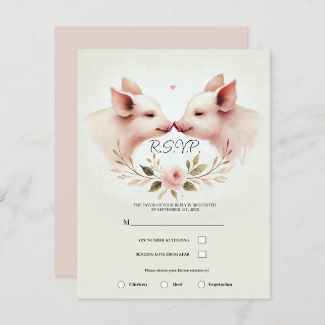 Convites Suspiro de Suínos Rosa para Traçar RSVP Floral (Frente/Verso)