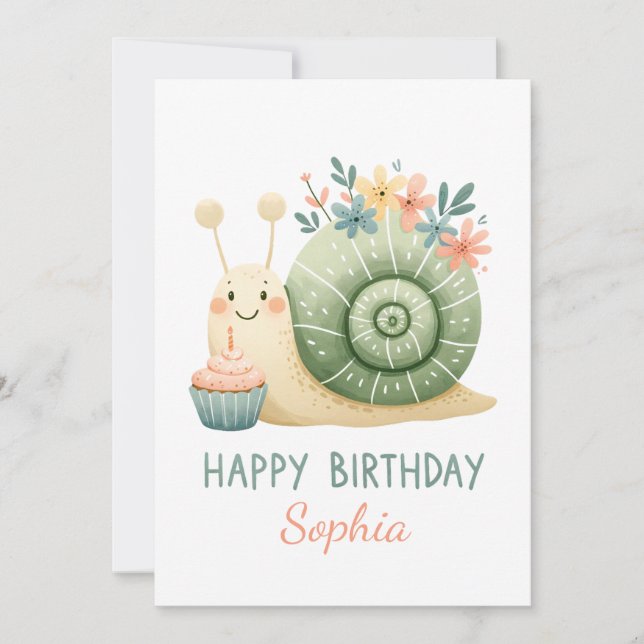 Convites Süße Schnecke mit Cupcake- Happy Birthday (Frente)