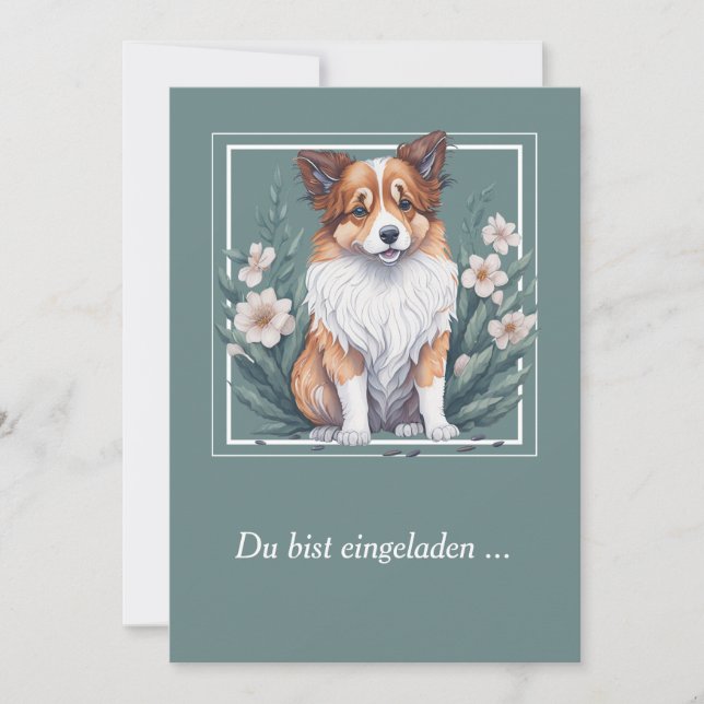 Convites Süßer Collie umringt von Blumen -  (Frente)