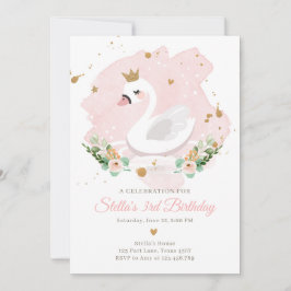 Convites Swan Aniversário Garota Princesa Rosa Dourada