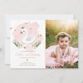 Convites Swan Birthday Invitation Girl Princesa Rosa Dourad