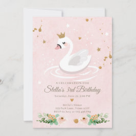 Convites Swan Birthday Invitation Girl Princesa Rosa Dourad