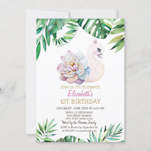 Convites Swan De Bebê De Aquarela,Folha De primeiro anivers