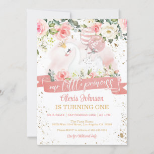 Convites Swan Princesa Aniversário com Balões