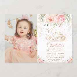 Convites Swan Princess Blush Pink Floral primeiro aniversar