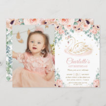 Swan Princess Blush Pink Floral primeiro aniversar