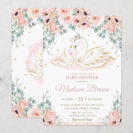 Convites Swan Princess Blush Pink Poppy Chá de fraldas Flor