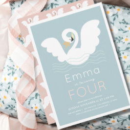 Convites Swan Princess Modern Blue Girl Birthday