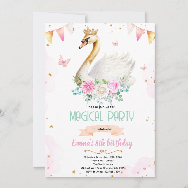 Convites Swan princess party invitation (Frente)