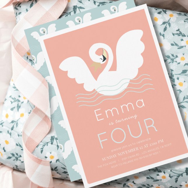 Convites Swan Princess Pink Modern Birthday (Criador carregado)
