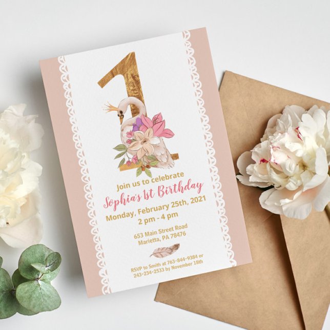 Convites Swan Princess primeiro aniversario Invent (Criador carregado)