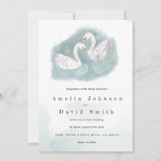 Convites Swan watercolor themed elegant wedding invitation