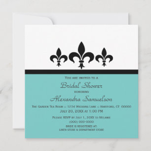 Convites Swanky Fleur De Lis Chá de panela Invite, Aqua