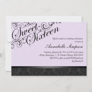 Convites Sweet16 Chic Damask Roxo e Preto