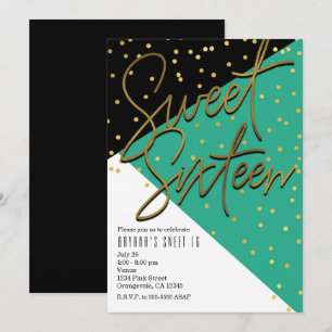 Convites Sweet 16 Azul Teal com Bloqueio de Cor Pr