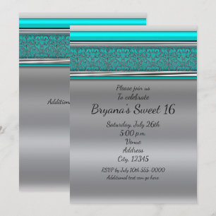 Convites Sweet 16 Azul Turquesa & Prata