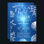 Convites Sweet 16 Beach Starfish Seashells Underwater<br><div class="desc">Elegante Peixe de Coral Submarino de Praia Starfish Doce 16 Convites de Aniversário.</div>