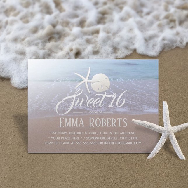 Convites Sweet 16 Beach Theme Starfish & Sand Dollar (Criador carregado)