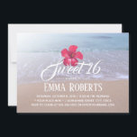 Convites Sweet 16 Beach Theme Tropical Red Flower<br><div class="desc">Tema Praia Flor Vermelho Tropical Sweet 16 Convites.</div>