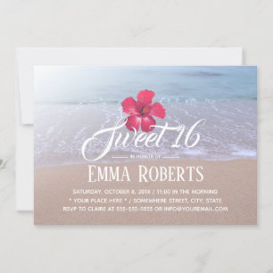 Convites Sweet 16 Beach Theme Tropical Red Flower