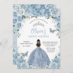 Convites Sweet 16 Birthday Blue Floral Silver Butterfly<br><div class="desc">Personalize este adorável convite de 16 anos com uma redação própria,  fácil e rapidamente,  basta pressionar o botão personalizá-lo para reorganizar e formatar o estilo e a colocação do texto. Itens correspondentes disponíveis no repositório! c) O Feliz Cat Studio</div>