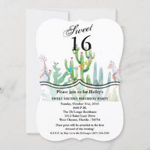 Convites Sweet 16 Birthday Conite Boho Llama Bohemian Cacto