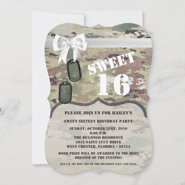 Convites Sweet 16 Birthday Conite Exército OCP Camo Uniform (Frente)