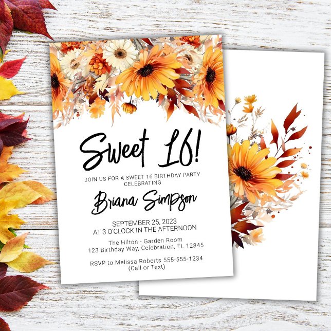 Convites Sweet 16 Birthday Fall Floral (Criador carregado)