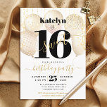 Convites Sweet 16 Birthday Girly Glam Dourado Balloons Scri<br><div class="desc">"Feliz Doce 16". Envie este convite de festas maravilhoso, simples, festivo, moderno, personalizado para um evento a se lembrar. A tipografia negra e a escrita à mão ocultam balões de ouro e luzes de cordas brilhantes de ouro sobre um fundo branco sofisticado. Personalize o texto personalizado com o nome da...</div>