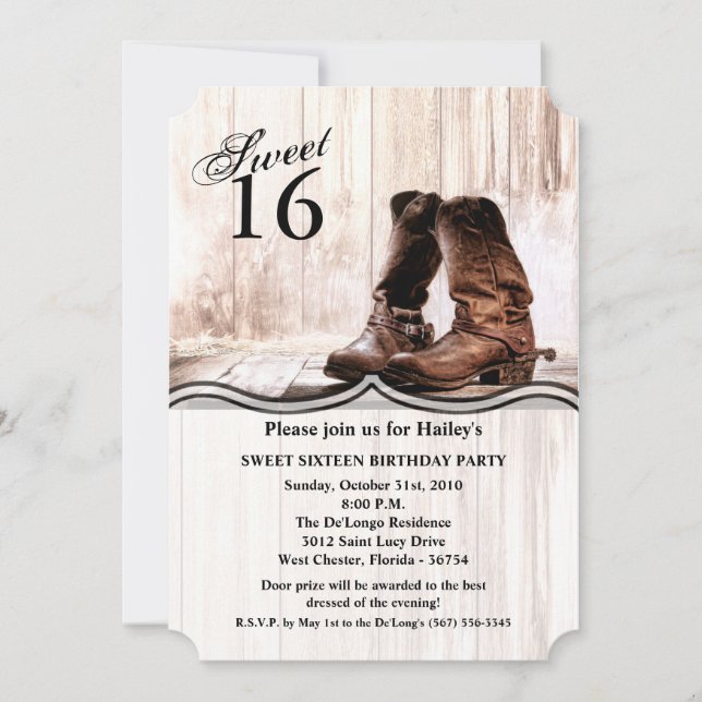 Convites Sweet 16 Birthday Invitebots country rustic weste (Frente)