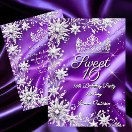 Convites Sweet 16 Birthday Purple Silver Winter Wonderland