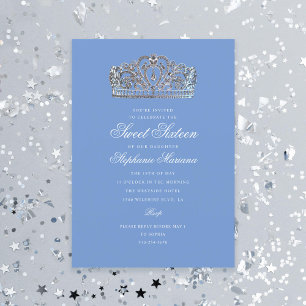 Convites Sweet 16 Blue Princess Crown Milestone Aniversário