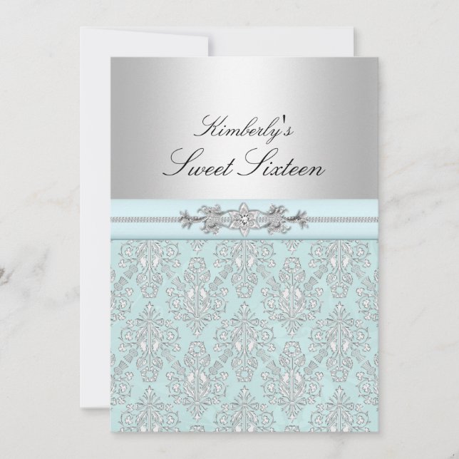 Convites Sweet 16 Blue & White Damask (Frente)